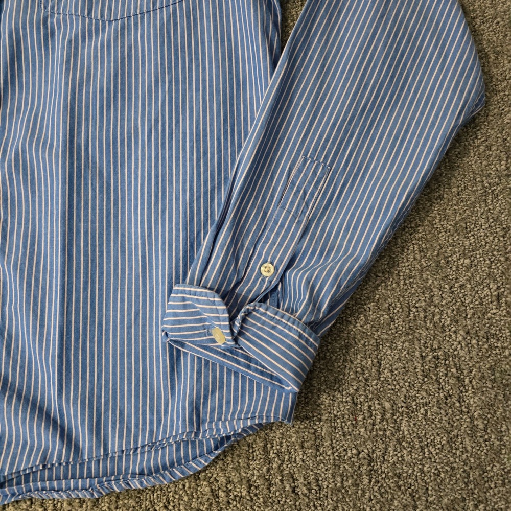 Vintage Hollister M Blue White Stripe Button Up Shirt Cotton Y2K Preppy Surf - Picture 2 of 7